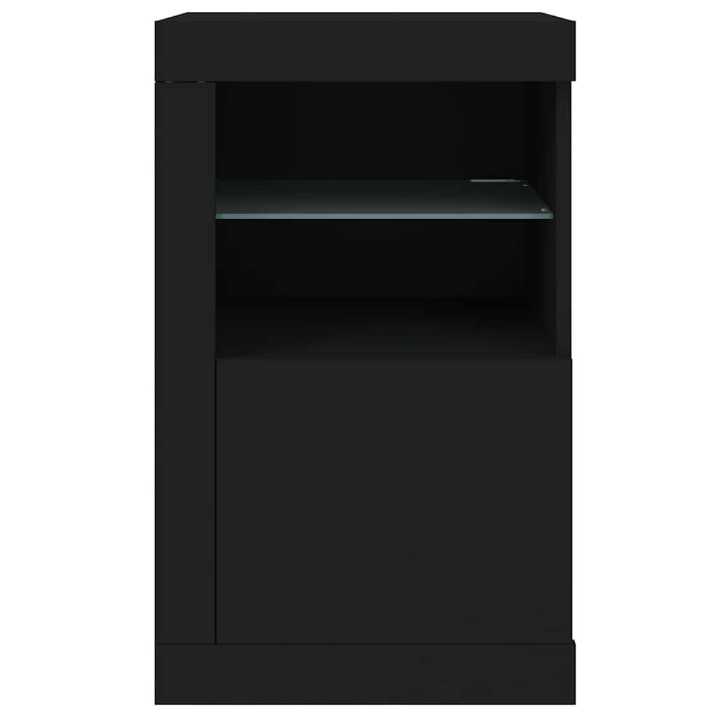 Side Cabinet with LED Lights Black Engineered Wood